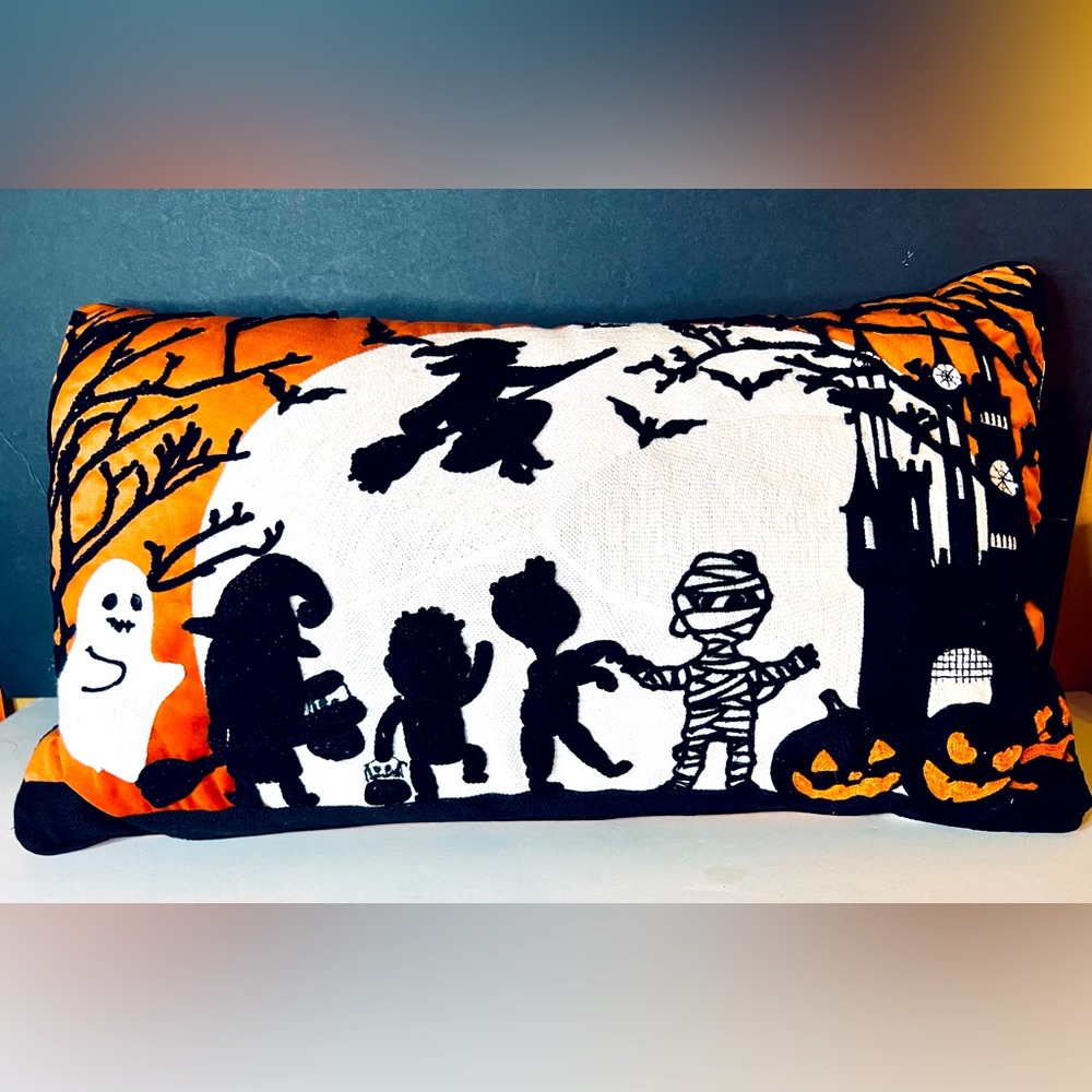 Halloween Trick O Treating Kids Large Pillow Cushion Haunted House Witch Ghost
